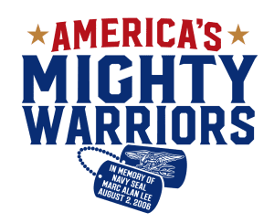 Logo for America's Mighty Warriors honoring fallen heroes.