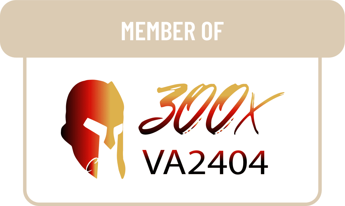 Logo of a member with a Spartan helmet and text 300X VA2404.